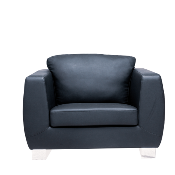 Image 1-Seater Plush PU Sofa - Black