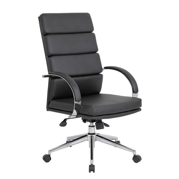 Boss High Back Chrome & Vinyl Exec. Chair - Black