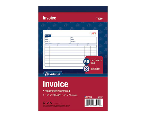 Picture of 07-042A 8x5 Invoice Book (3) Carbonized #TC5840