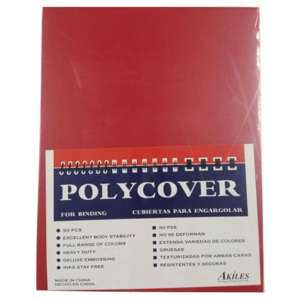 04-090C Binding Covers Poly Red (50) #RD01