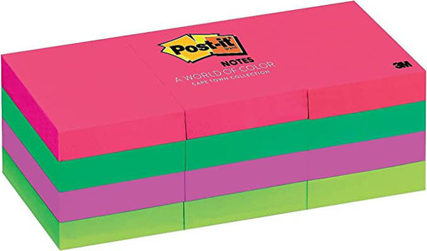 Picture of 56-078 3M Post-It 1.5  x 2 Pads Neon (12) #653AN