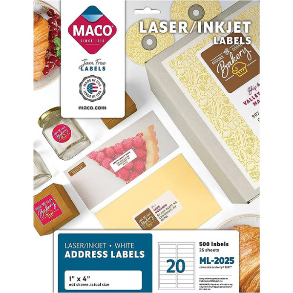 Picture of 46-006 Maco 1x4 Laser/Inkjet Labels  (500) #ML-2025