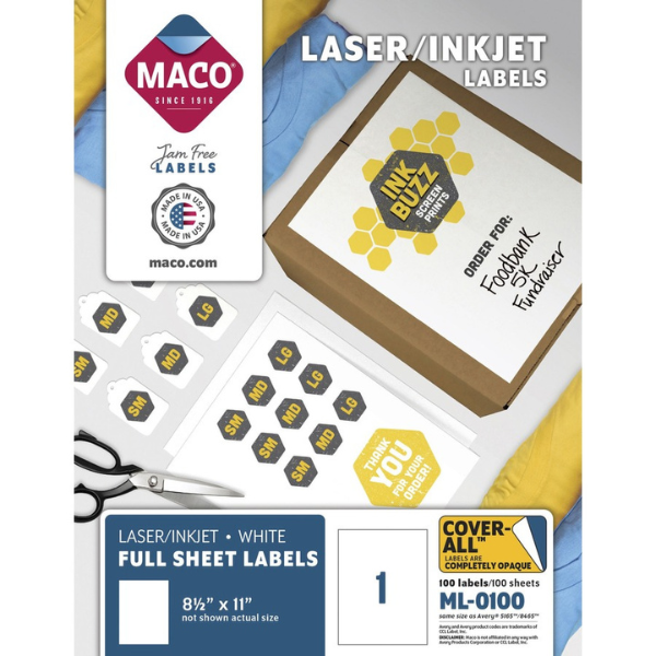 Picture of 46-005A Maco 8-1/2x11 Laser/Inkjet Labels  (100) #ML-0100