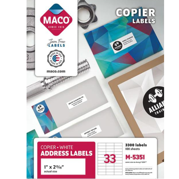 Picture of 46-011 Maco 1x2-13/16 Copier Labels  (3300) #M5351
