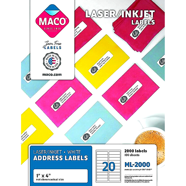 Picture of 46-007 Maco 1x4 Laser/Inkjet Labels(2000) #ML-2000