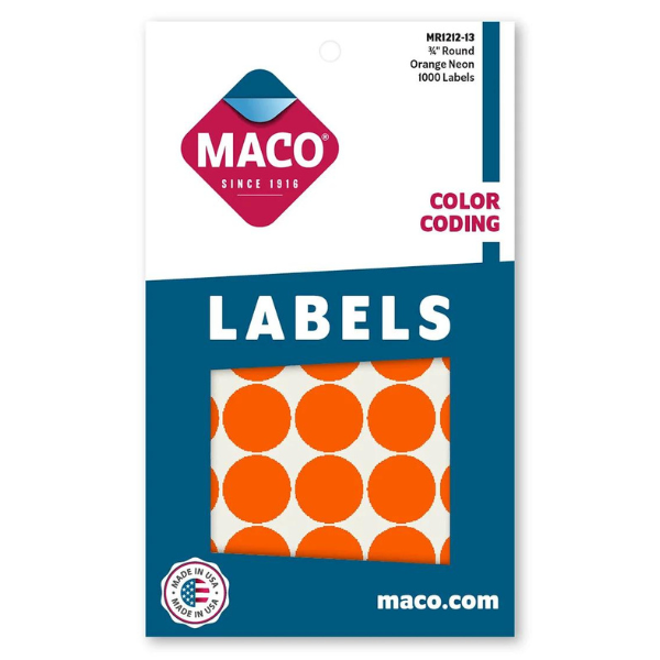 Picture of 46-029 Maco Round Label 3/4" (1M) -Org Glo #MR1212-13