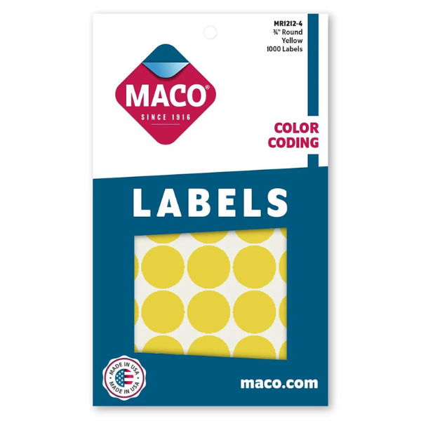 Maco Round Label 3/4" (1M) -Yellow #MR12124