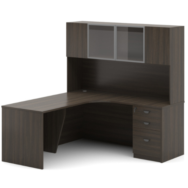 Picture of ET-E1818R W Elite 1800x1800 Exec Unit w/Hutch & Pedestal - Walnut